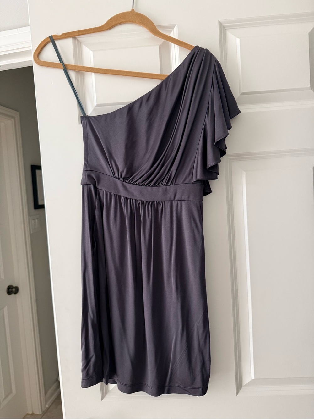 One-Shoulder Ruffle Dress in Charcoal Gray